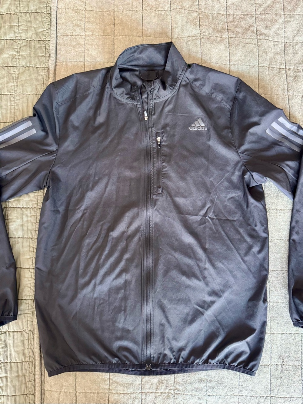adidas Men’s Black Full-Zip Performance Jacket with Gray Stripe Accents
